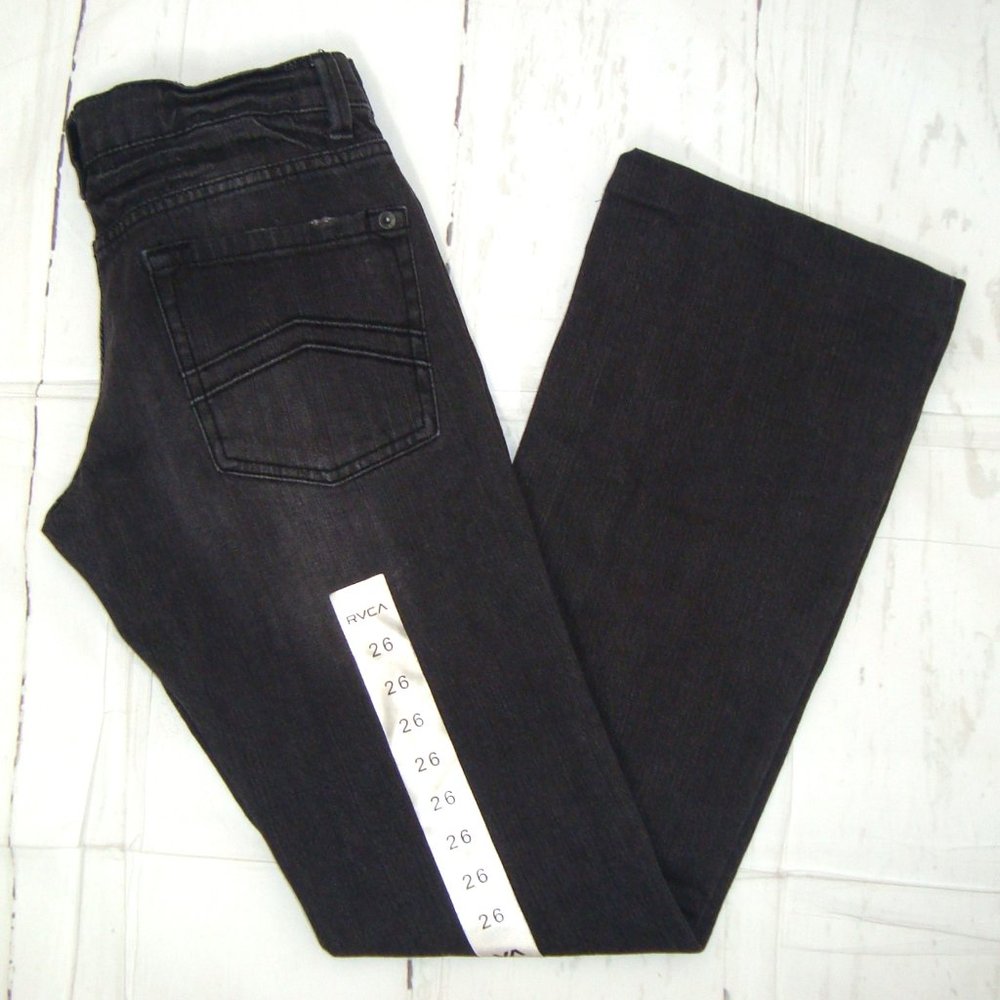 RVCA VA Balance of Opposites Womens Black Lo Rise Boot Cut Jeans Size 26